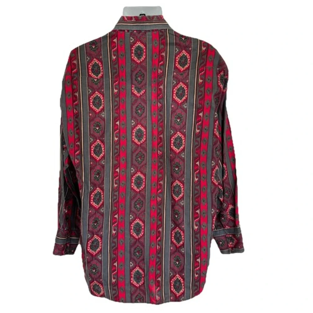Vtg‎ Ruddock Bros Aztec Pearl Snap Shirt Red Pearl Snaps Western 17/34 Xl Tails - Picture 2 of 16
